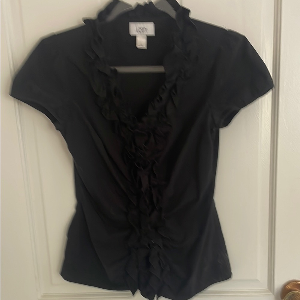 LOFT Women's Black Ruffled Top